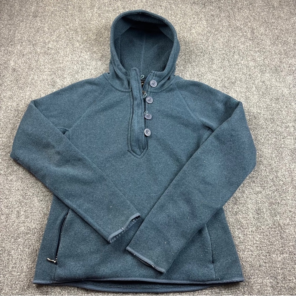 THE NORTH FACE Women’s Blue Crescent Pullover Sweater-Knit Fleece Hooded Large